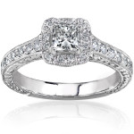 Sparkling Yaffie Gold Princess-cut Diamond Ring with Halo, 3/4ct Total Weight