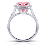 Pink Cushion-cut Moissanite and Diamond Halo Engagement Ring with a 3ct TGW by Yaffie Gold