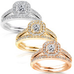 Princess-Cut Diamond Halo Bridal Ring Set with 5/8ct TDW, in Stunning Yaffie Gold