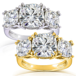 Golden Yaffie Moissanite Engagement Ring with Triple Cushion Stones (5ct)
