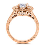 Exquisite Rose Gold Floral Moissanite Engagement Ring with Diamonds