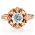 Flower Power Moissanite and Diamond Engagement Ring with a Rose Gold Vibe