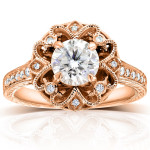Flower Power Moissanite and Diamond Engagement Ring with a Rose Gold Vibe