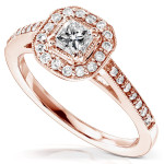 Rose Gold Diamond Halo Engagement Ring with 1/2ct Total Diamond Weight by Yaffie
