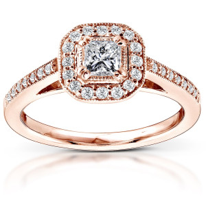 Rose Gold Diamond Halo Engagement Ring with 1/2ct Total Diamond Weight by Yaffie