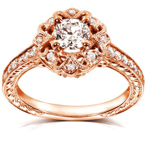 Flower Powerful Vintage Engagement Ring in Yaffie Rose Gold with Half Carat Total Diamond Weight