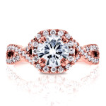 Yaffie Rose Gold Crossover Ring Blends 1ct DEF Moissanite with 1/2ct TDW Diamonds