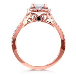 Yaffie Rose Gold Ring: Sparkling 1ct Moissanite & 1/2ct TDW Diamonds intertwined for a unique look!