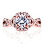 Yaffie Rose Gold Ring: Sparkling 1ct Moissanite & 1/2ct TDW Diamonds intertwined for a unique look!