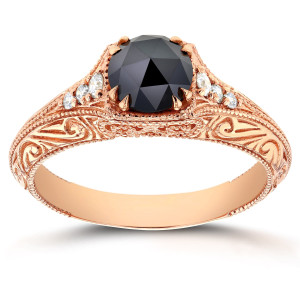 Yaffie ™ Custom Antique Filigree Ring with 1ct TDW Black & White Diamonds in Rose Gold
