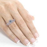 Rose Gold 2 1/10ct TCW Round Moissanite and Diamond 8-Prong Standing Halo Bridal Rings - Custom Made By Yaffie™