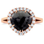 Yaffie ™ Handcrafted Vintage Ring with Antique Split Shank in Pear-shaped Black Diamond Halo, featuring 2 3/4ct TDW Rose Gold Glamor