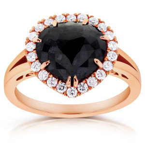 Yaffie ™ Handcrafted Vintage Ring with Antique Split Shank in Pear-shaped Black Diamond Halo, featuring 2 3/4ct TDW Rose Gold Glamor