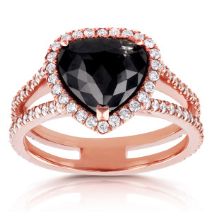 Custom Yaffie™ 2.75ct TDW Pear Black & White Diamond Halo Ring in Rose Gold