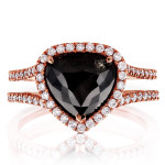 Yaffie Pear-shaped Black and White Diamond Halo Ring in Rose Gold, featuring 2 3/4ct TDW