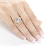 Sparkling Yaffie Rose Gold Bridal Ring Set with 2ct TCW Round Moissanite and Diamond Halo, Perfect for Your Big Day!