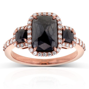 Yaffie ™ Custom Made 3 1/2ct TDW Three-Stone Diamond Ring in Rose Gold with Black and White Stones.