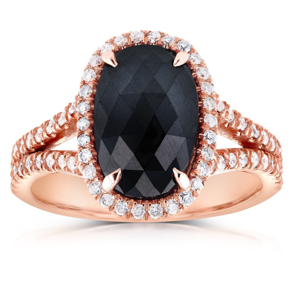 Yaffie ™ Customised Black and White Diamond Split Shank Oval Halo Ring in 3 3/5ct TDW Rose Gold