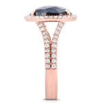 Yaffie ™ Custom Rose Gold Oval Halo Ring with Black & White Diamonds, 3/5ct TDW & Split Shank