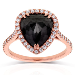 Yaffie ™ Custom Pear-Shaped Ring: Rose Gold, 3 3/8ct TDW, With Black and White Diamonds