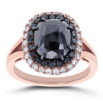 Yaffie ™ Personalised Double Halo Ring: Black & White Diamonds with 3.625ct TDW in Rose Gold