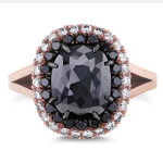 Yaffie Custom Rose Gold Double Halo Ring with 3.625ct TDW Black and White Diamonds