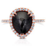 Yaffie™ Handmade Black Diamond Halo Ring with a Stunning 4 3/4ct Pear-Shaped Rose Gold Centerpiece