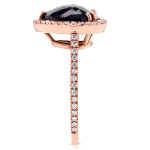 Yaffie™ Handmade Black Diamond Halo Ring with a Stunning 4 3/4ct Pear-Shaped Rose Gold Centerpiece