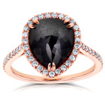 Yaffie™ Custom Rose Gold Black Diamond Halo Ring with a 4 3/4ct TDW Pear Shape