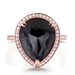 Antique-style Black Diamond Halo Ring with 8 1/2ct Pear-Shaped Rose Gold and Fine Milgrain detailing - Handcrafted by Yaffie ™