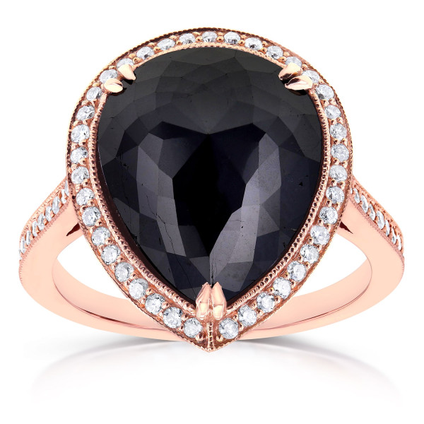 Yaffie Custom Pear-Shaped Black Diamond Halo Ring - Antique Milgrain in Rose Gold with 8 1/2ct TDW