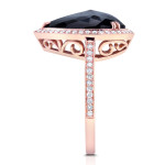 Yaffie™ Custom Rose Gold 8 1/2ct TDW Black Diamond Halo Ring with Milgrain and Unique Pear Shape Design.