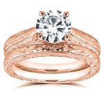 Eternally Yours: Yaffie Antique Cathedral Bridal Ring Set with 1 1/2ct TGW Moissanite and Diamond in Rose Gold