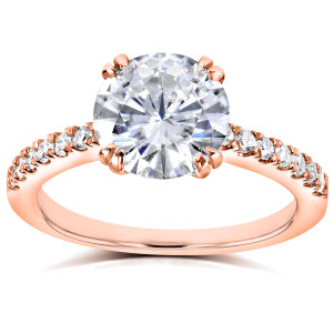 Everlasting Sparkle Rose Gold Round Moissanite and Diamond Engagement Ring