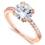 Round Moissanite and Diamond Engagement Ring in Rose Gold by Yaffie