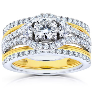Double the Sparkle with the Yaffie Two-Tone Gold Wedding Set Featuring 1 1/3ct TDW Diamonds