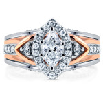 Golden Two-Tone Bridal Set with Marquise Diamond - 1 1/4ct Total Diamond Weight (TDW) in 3-Piece