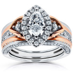 Golden Two-Tone Bridal Set with Marquise Diamond - 1 1/4ct Total Diamond Weight (TDW) in 3-Piece