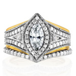 Marquise Diamond Bridal Set in Two-Tone Gold by Yaffie, Featuring 1 1/6ct TDW