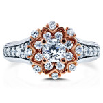 Dazzling Flower Engagement Ring with a 1ct TDW Two Tone Gold Diamond by Yaffie