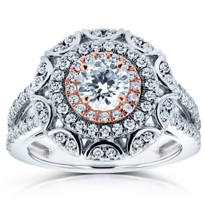 Golden Sunflower Diamond Engagement Ring with 1ct Total Diamond Weight from Yaffie
