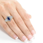 Art Deco Chevron Ring with Yaffie Two Tone Gold, Marquise Blue Sapphire, and 1/2ct Total Diamond Weight