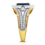 Art Deco Chevron Ring with Yaffie Two Tone Gold Marquise Blue Sapphire and 1/2ct TDW Diamonds