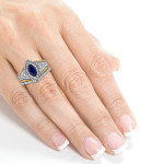Marquise Blue Sapphire & Diamond Art Deco Chevrons by Yaffie - Two Tone Gold!