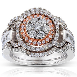 1ct TDW Diamond 3-piece Bridal Ring Set in Yaffie Dual Gold Tone