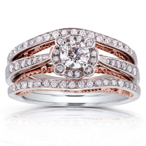 Unique Halo Bridal Rings with 3/5ct TDW Diamonds in Two-Tone Gold by Yaffie
