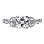 Eternal Bloom: Yaffie White Gold 1 1/10ct Cushion Forever Moissanite and 1/5ct TDW Diamond Floral A