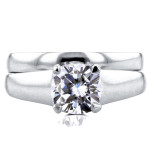 Elegant Yaffie White Gold Bridal Set with 1 1/10ct Cushion Moissanite Solitaire