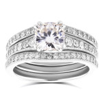 Bridal Bliss Set: White Gold Cushion Moissanite & Diamond Sparkle