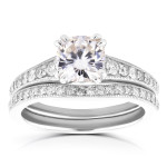 White Gold Bridal Set with 1 1/10ct Cushion Moissanite and 2/5ct TDW Diamond Accent